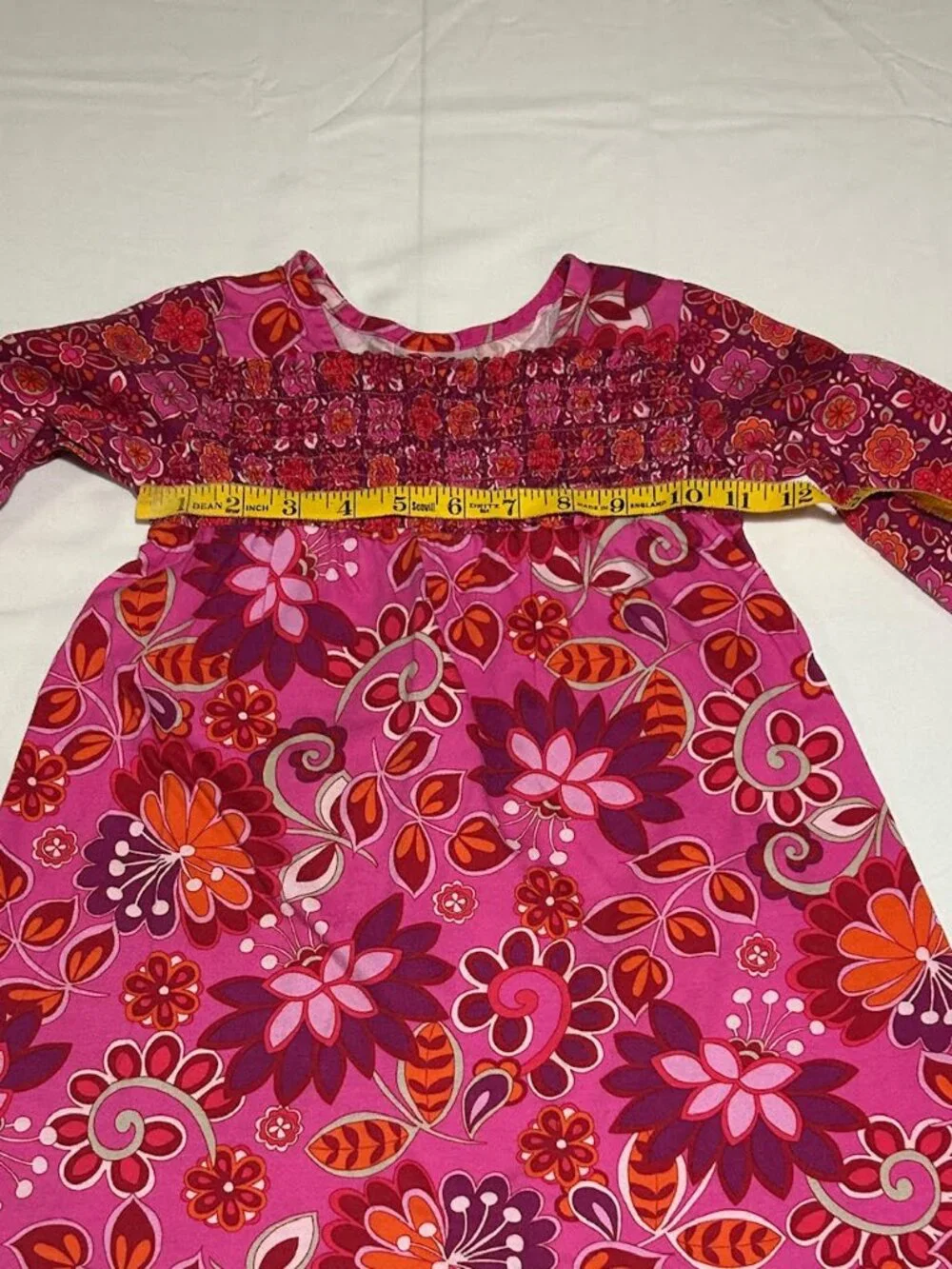Hanna Andersson Girls Size 3 90cm Pink Flower Long Sleeve Ruched Front Dress
